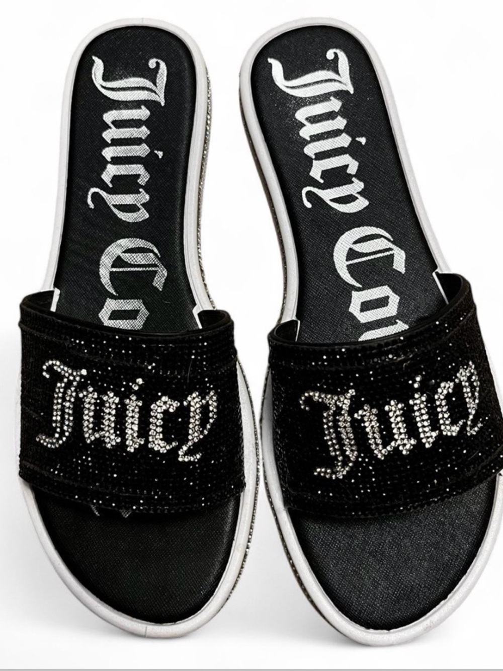 Juicy Couture Black Glamour Sparkly Rhinestone Summer Ready Sandals Y2K